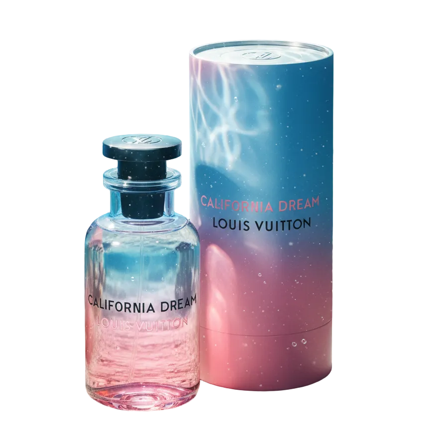 Louis Vuitton California Dream bottle and case on white